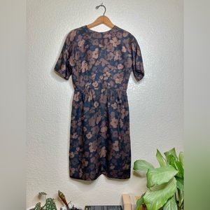 Vintage Handmade Silk Dress Short Sleeve Mid Length Floral Print